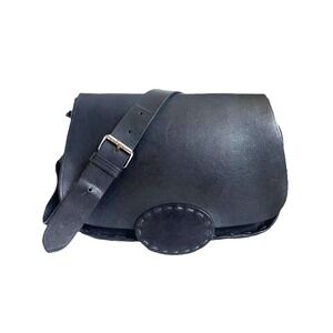 Vtg Y2k Banana Republic 100% Leather Saddle Crossbody Bag Black Suede Silver